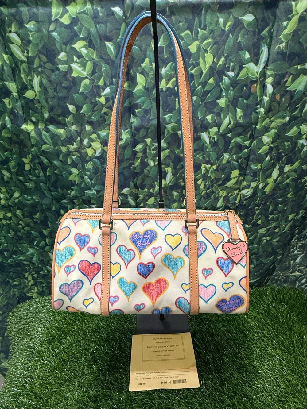 Vintage Y2K Dooney & Bourke Crayon Doodle Hearts Barrel Bag Handbag White Multi
